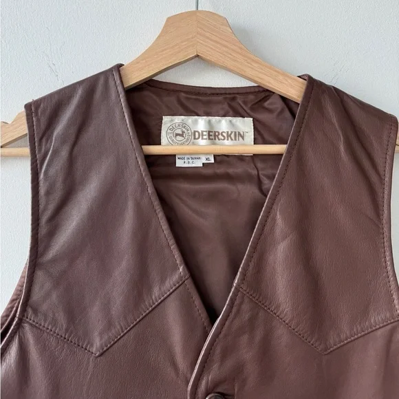 Vintage Men’s Deerskin Brown Leather‎ Vest - XL - Picture 2 of 3